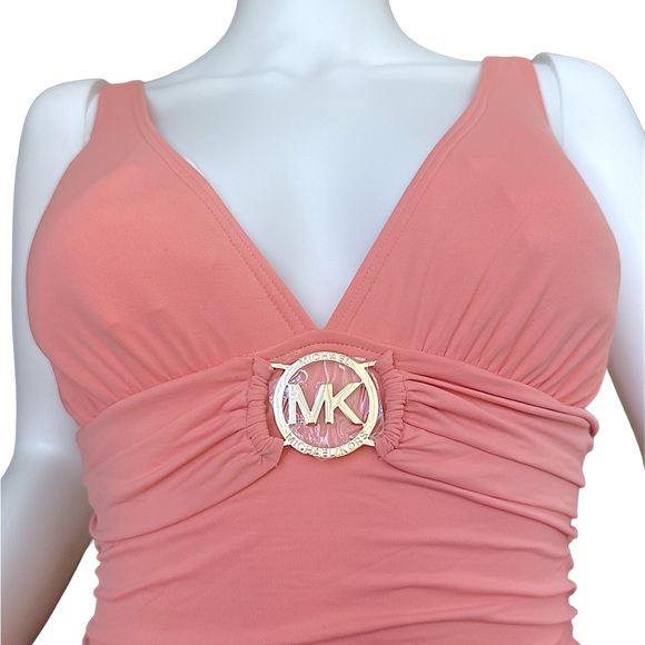 NWOT Michael Kors Women's Logo Ring Shirred Maillot One-Piece baby pink size 6 - Picture 3 of 6